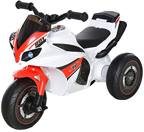 HOMCOM Porteur Enfants Moto de Course Effets musicaux et Lumineux Coffre Rangement Rouge Blanc