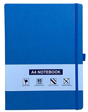 Quaderno A4 con copertina rigida, a righe, copertina rigida, con portapenne, copertina rigida, copertina di alta qualità, colore: turchese