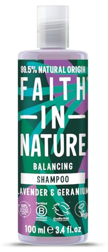 Faith In Nature 100ml Travel Size Lavender & Geranium Shampoo, Balancing for Normal Hair & Scalp, Vegan & Cruelty Free, No SLS, Silcones or Parabens