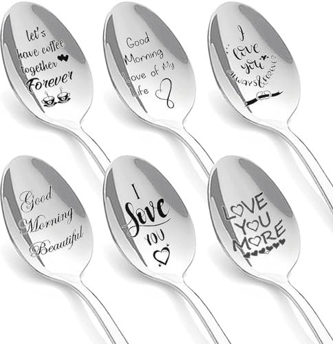 Bogoro 6 Stück Löffel mit gravur, Kaffeelöffel mit Gravur, Liebeslöffel, Kaffeelöffel personalisiert, Ich Liebe Dich Löffel Geschenke, Gravierte löffel, Löffel personalisiert, liebe meines lebens