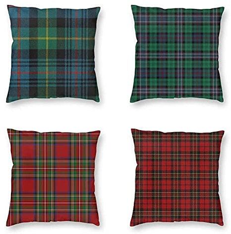 Jayogo Kissenbezug 40X40cm,4er Set Deko Kissen,Grün Rot kariert Doppelseitiger Druck Weiche Samt Kissenhülle, mit Unsichtbarem Reißverschluss Kissenbezüge,Quadrat Sofakissen Kopfkissenbezug