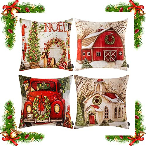 ORANIFUL Kissenbezug Weihnachten 45x45 cm 4er Set Kissenbezüge Zierkissen Samt Dekorative Sofakissen Kissenhülle Dekokissen für Sofa Couch Schlafzimmer Wohnzimmer (Xmas-06)