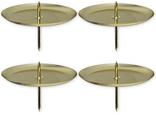 4-teiliges Set Kerzenhalter Kerzenteller für Adventskranz aus Metall, Adventskerzenhalter, Kerzenstecker mit Dorn (Teller-Durchmesser: 50 mm, Gold)
