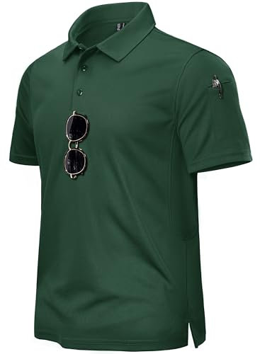 TACVASEN Herren Kurzarm Poloshirts Atmungsaktiv Polo Golf T-Shirts für Outdoor-Aktivitäten, Waldgrün, XL