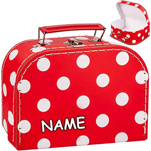 alles-meine.de GmbH Koffer/Kinderkoffer - KLEIN - Punkte rot & weiß - 20 cm - inkl. Name - ideal für Spielzeug und als Geldgeschenk - Pappkoffer - Puppenkoffer - für Kinder & E..