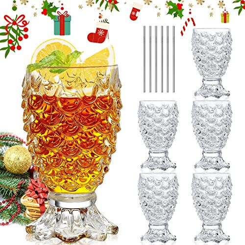INFTYLE Set of 6 Pineapple Cocktail Glasses Vintage Glassware Whiskey Glasses Classic Wine Drinking Glasses Mixed Drinkware Sets Gift for Men Women(8oz)