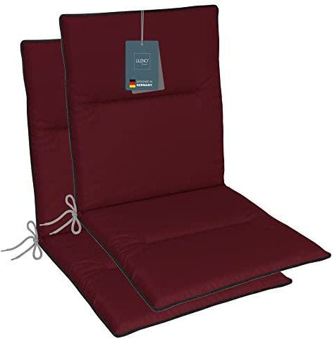 LILENO HOME Gartenstuhl Auflagen als [2er Set - Niedriglehner] in Brombeere + Keder Grau - Bequeme Liegen als Sitzauflagen für Gartenmöbel - Stuhlkissen für Gartenstühle und Klappstühle