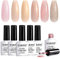 RARJSM Nude Gel Polish Set Pale Pink Milky Jelly Peach Pink Apricot Beige Champagne Brown Shimmer Holographic Glitter Iridescent Gel Nail Polish 7.5ml 6 Pcs Translucent Natural Soak off UV LED Cured