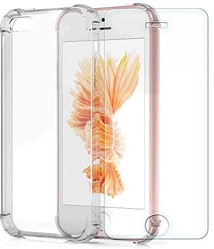 SDTEK Case Compatible with iPhone SE (2016-2019) 5 5s, Soft Gel Clear Cover [Airbag Corners] + Tempered Glass Screen Protector