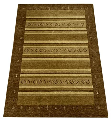 Wohnzimmer Gabbeh Teppich 100% Wolle Beige Compatible with Braun 170x236 cm Handgewebt WR74