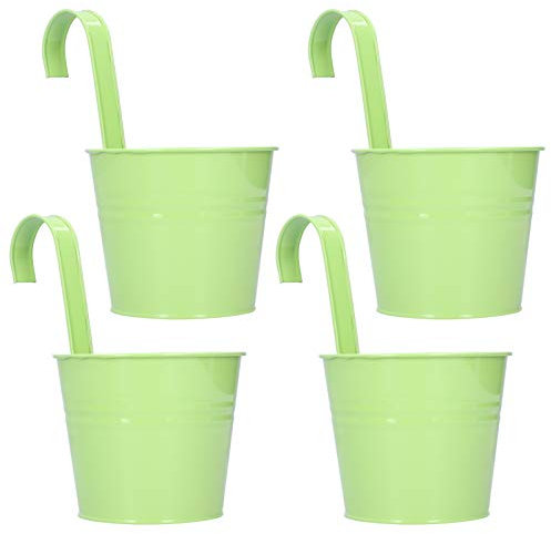 4 Set di Vasi da Fiori Sospesi in Metallo, Secchio per Fioriera, Recinzione, Ringhiera in Metallo, Vasi da Fiori in Ferro, Secchio per Balcone, per Recinzione, Patio, Decorazioni da(Luce Verde)
