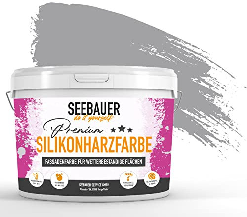 SEEBAUER diy® Silikonharzfarbe Grau Fassadenfarbe (No. 219 Grey Stone 2,5 Liter) Selbstreinigend mit Lotuseffekt