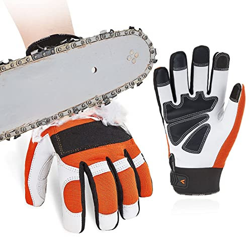 Vgo... Guanti per Motosega Protezione da Sega a 12 Strati su Sinistra Guanti Antitaglio da Meccanico Lavoro Protettivi Imbottito con Dita Touchscreen, GA8912 (Taglia S, arancio 1 paio)