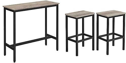 VASAGLE Bartisch, Küchentisch, Küchentresen, rechteckiger Stehtisch, stabiles Metallgestell, 100 x 40 x 90 cm, einfacher Aufbau, schmal, Greige-schwarz & Barhocker, 2er Set, 40 x 30 x 65 cm