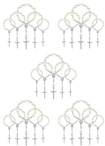 150 Stück Tauf-Rosenkranz, Perlen, Finger-Rosenkränze für Taufe, Gastgeschenke, Kommunionsgeschenke, Acryl, Metall