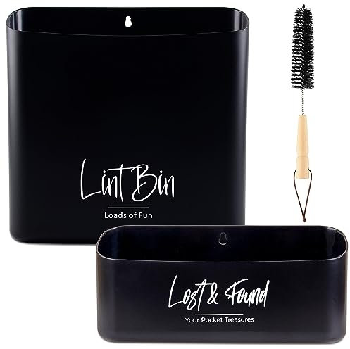 Perfnique Magnetischer Fusselbehälter für Waschküche, Großes und Kleines Fussel-Mülleimer-Set Mit Bürste, Bauernhaus-Dekoration, Trocknertuchhalter, Wandmontage