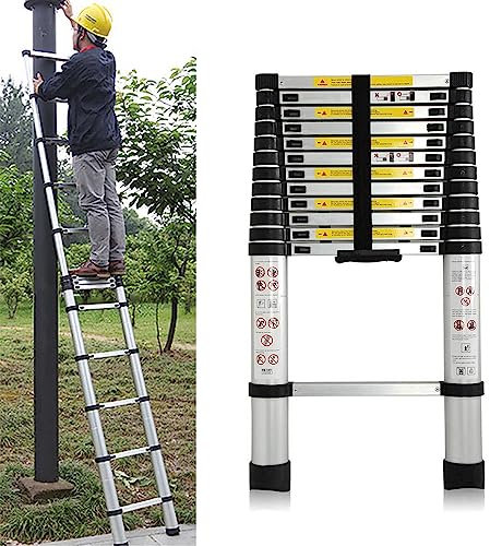 Telescopic Ladder 3.8M/12.5FT Multi-Purpose Aluminium Loft Ladder Extendable, Collapsible and Portable, 12 Adjustable Steps, Max Load 150kg/330lb