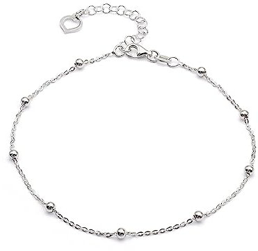 Aka Gioielli® - Bracelet de Cheville Femme en Argent 925 Sterling - Chaîne Simple avec Boules - Longueur réglable