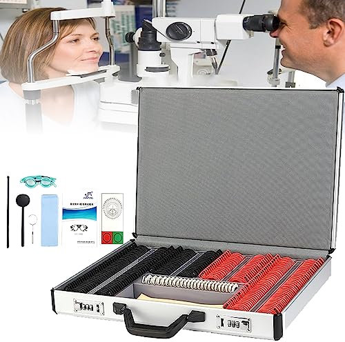 LINTAIZUO 266 pcs Optical Trial Lens Set, Trial Lens Set with Measuring Glasses Testing Frame, Optical Lens Optometry Rim Case Evidence Box Aluminum Rim Kit