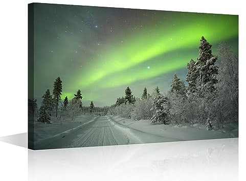 Aurora Borealis Leinwandbild, Winterlandschaft, Wandkunst für Wohnzimmer, finnisches Lappland, Bilder für Schlafzimmer, moderne Dekoration, Büro, Dekorationen, Kunstwerk, gerahmt, fertig zum