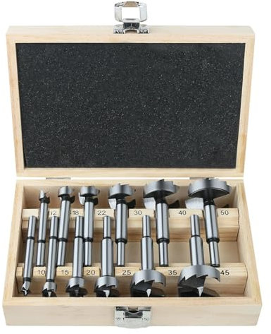 Vearter 12-Piece Forstner Drill Bit Set, 10-50 mm Hole Drill Wood Drill Bit with Round Shank, Multi-tooth Wood Drill Bit for Solid Wood, MDF, Plastic, Chipboard, Plywood