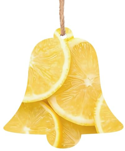 Decorazione natalizia a forma di campana, con immagine di limone, 1 pezzo, in legno, da appendere agli alberi di Natale, decorazioni natalizie