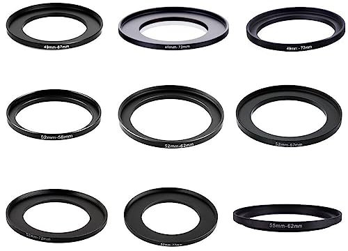 ICOBES 50 Stück 49–67 49–72 49–77 52–58 52–62 52–67 52–72 52–77 55–62 mm Metall Step Up Rings Lens Adapter Filter Set (Size : 49-72mm)