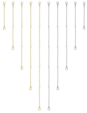 10 Pack Necklace Extenders - Alloy & Stainless Steel Necklace Extensions - Jewelry Extenders in Gold & Silver