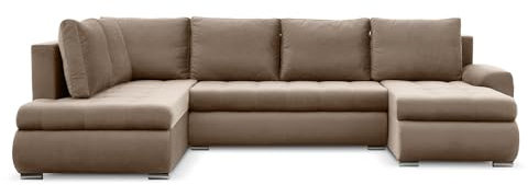 Mebligo - Ecksofa mit Schlaffunktion und Bettkasten Tokio II PRO, 300 cm Breit, Wohnzimmer Eckcouch Ottomane Links, Sofa Velour mit Bettfunktion - Sofa Beige (Paros 02)
