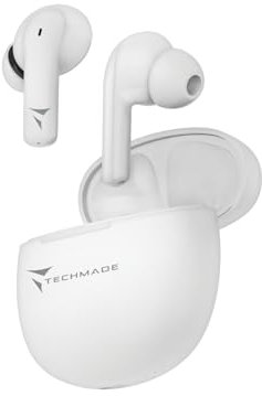 TECHMADE Auriculares Oficiales Inalámbricos - Auriculares In-Ear con Doble Micrófono - Compatibles con Smartphone/Tablet/PC (Blanco)
