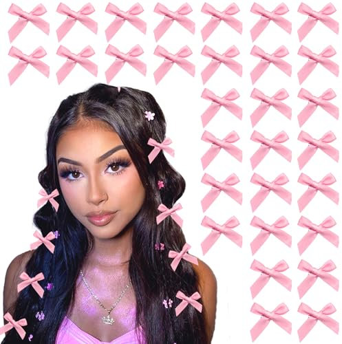 YAEISM Lot de 30 pinces à cheveux en satin rose avec mini nœud papillon pour cheveux pour femmes et filles