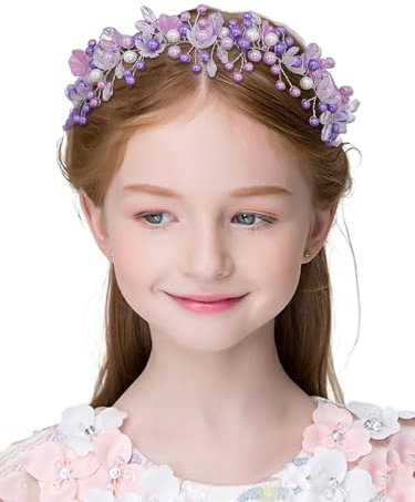 IYOU Prinzessin Perle Stirnband Lila Blume Kommunion Kopfstück Geburtstag Braut Hochzeit Haarschmuck für Mädchen