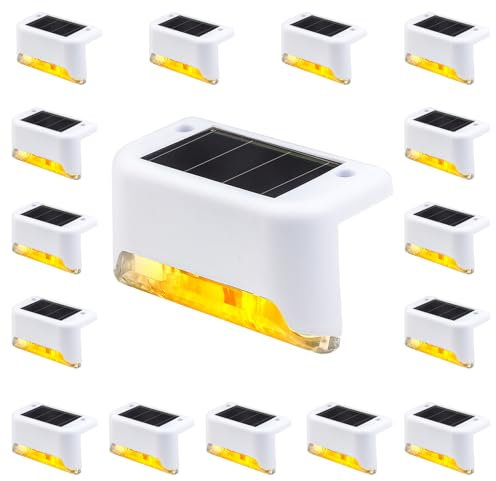 Lot de 16 Lampes Solaires Blanches Chaudes pour Marches, Escaliers, Jardin, Clôture - Étanches pour Extérieur
