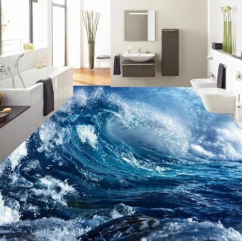 Pintura de piso 3D personalizada, pegatinas de pared, olas de agua de mar, baño, vinilo de PVC, autoadhesivo, impermeable, pegatina para suelo, papel tapiz, 400cmX280cm