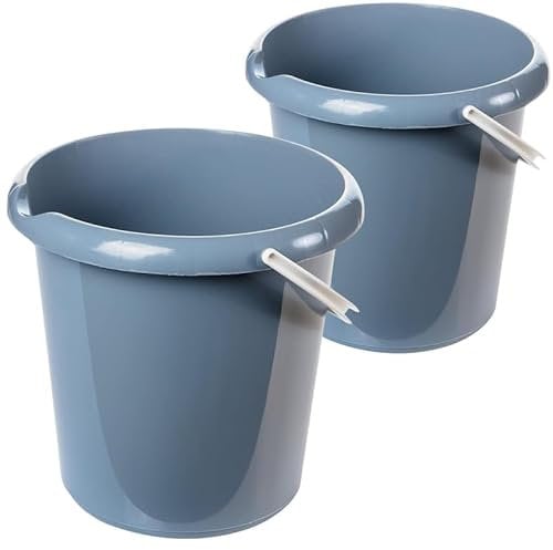 Sustania Putzeimer 5l, 2 Stück Eimer, Wischeimer mit Ausguss, Bucket, Haushaltseimer 5 Liter, Wassereimer, Putzkübel, Kotzeimer, Emmer, Stabiler Plastikeimer, Grau, Model Irina, Made in EU