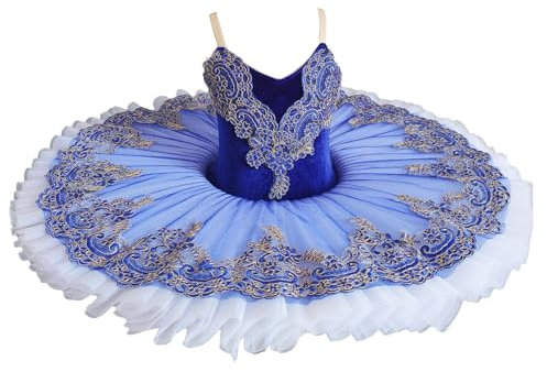 Tytyozay Tutú de Ballet Profesional de la niña Azul, Tutú del Lago de los cisnes Trajes de Bailarina Plato Panqueque Tutú Vestido de Fiesta de Bailarina Falda de Danza de Ballet,Azul,120