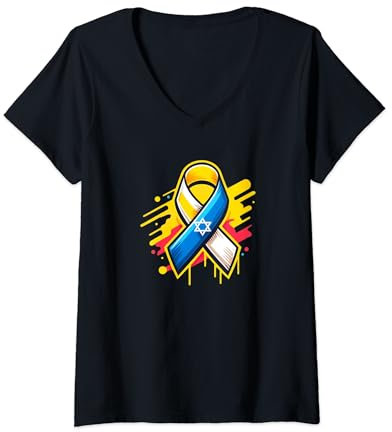 Femme Ruban jaune – Bring Them Back Home – Drapeau Israël – Amour T-Shirt avec Col en V