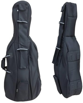 WUQIMUSC Custodia per violoncello, dimensioni 4/4, esterno in nylon, imbottitura in schiuma spessa 20 mm, spallacci regolabili, tasche multiple, spazio frontale per accessori, tasca posteriore per