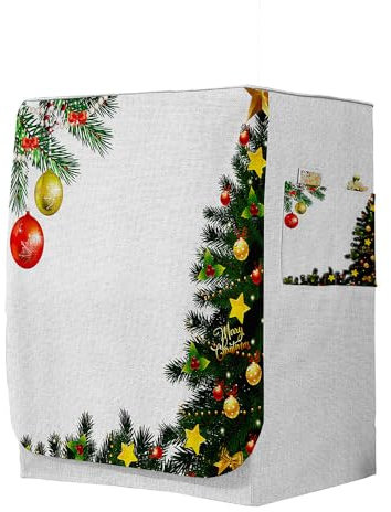 Highdi 3D Waschmaschinenabdeckung, Staubdicht Sonnenschutz für Frontlader Waschmaschine Staubdichte Staubdichte Abdeckung Waschmaschine (Xmas 1,L-Kapazität 10.5~12kg)