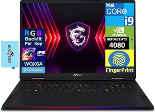 MSI Raider 18 HX Gaming Laptop 18 240 Hz WQXGA (24-Core Intel i9-14900HX, GeForce RTX 4080, 128GB DDR5, 4TB PCIe SSD, Per Key RGB KYB, 2 Thunderbolt 4, Wi-Fi 7, VR Ready, W11P) w/Dkz Hub