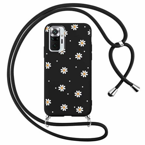 Foonary Handykette Hülle mit Band für Xiaomi Redmi Note 10 Pro / 10 Pro Max 6,67 Handyhülle, Aesthetic Design Kette Necklace Case mit Kordel zum Umhängen Silikon Schutzhülle Cover Schnur,Smile Blumen