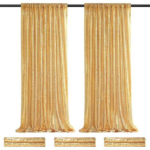 Goldene Pailletten-Hintergrundvorhänge, glitzernde goldene Vorhänge, 6 Stück, 0,6 x 2,4 m, Hochzeitshintergrund, Party, Bühne, Geburtstagsdekorationen