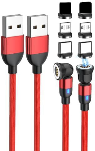 Magnetic Charging Cable 2 Pack (6.6ft+10ft) 360& 180 Magnetic Charger 3-in-1 Data Transfer Magneti c Phone Charger Cable 3A USB C Charging Cable for i Phone/Samsung/Micro USB Devices (6.6FT/10FT)