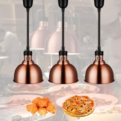 Lampe Chauffante de Cuisine, Lampe Chauffe-Plats Buffet avec Ampoule 250w, Lampe Infrarouge Chauffante Restaurant pour Steak Pizza, Hauteur Réglable 65-170cm (3 pcs)
