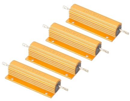 PATIKIL 100W 1K Ohm Widerstand Sortiment Kit Aluminium Gehäuse Widerstände Set, 4 Stück Aluminum Widerstand Set mit Schrauben Draht Widerstände Resistor Kit mit 5% Toleranz, Golden