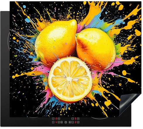 KitchenYeah© Protege Couvre Plaque De Cuisson Décoration Cuisine Tapis Protection Protecteur Induction 58x51 cm Citron - Graffiti - Peinture - Modern