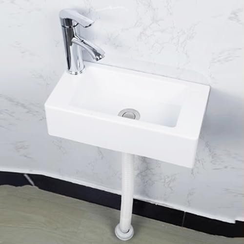 Lavabo Salle de Bain,Lavabo Suspendu Rectangulaire,40x20x11cm(WxDxH),plastique Lavabo,pour les salles de bains, les vestiaires ou les buanderies,Blanc (H)
