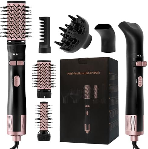 Warmluftbürste, Rundbürstenföhn mit Automatischer 360° Rotation, Föhnbürste Abnehmbarem, Einstellbaren Temperaturstufen, Rundbürste Elektrisch für Schnelles Trocknen, Glätten, Locken, Volumisieren