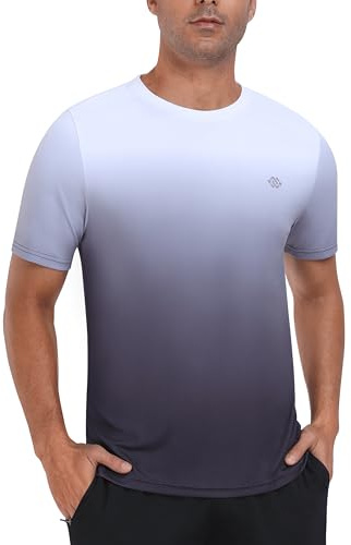 MoFiz Rashguard Anti-UV Homme Manches Courts T Shirt Séchage Rapide Surf UPF 50+ pour Natation Surf Plongée Plage Dégradé Gris EU 3XL