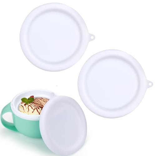 2Pcs Silicone Lid for Dash Ice Cream Maker Mug, Bowl Covers Compatible with Dash My Mug Ice Cream Maker Bowl, Reusable Ice Cream Storage Lids Freezing or Heating (White)